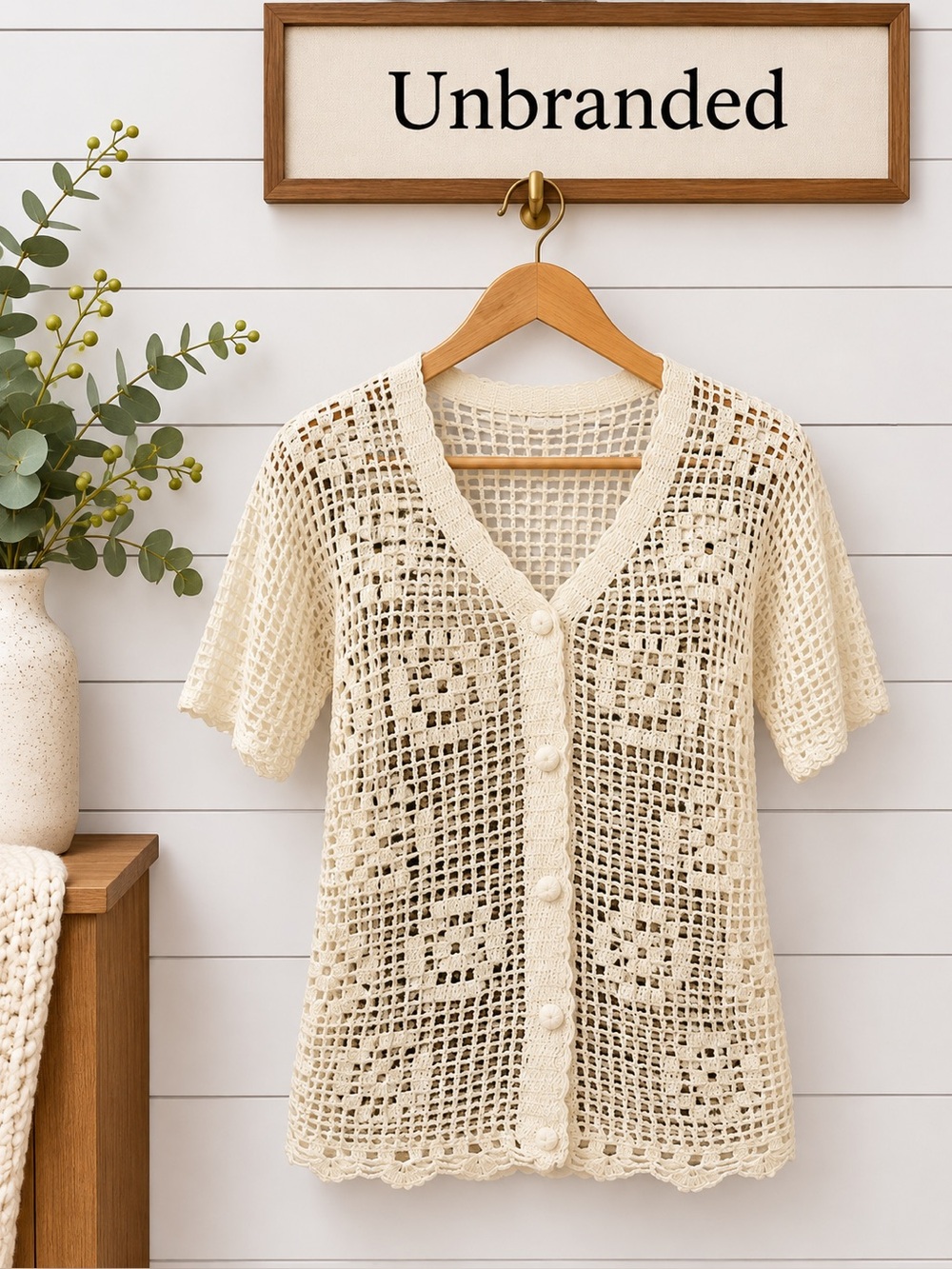 CREAM Handmade Crochet Button-Up Top Size S Estimated
